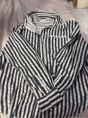 Aerie Striped Black & White Button-Up Pajama Top